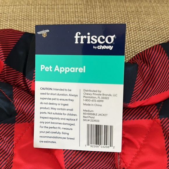 Reversible Quilted Pet Vest in Red/Black Check and Cream - Picture 6 of 11